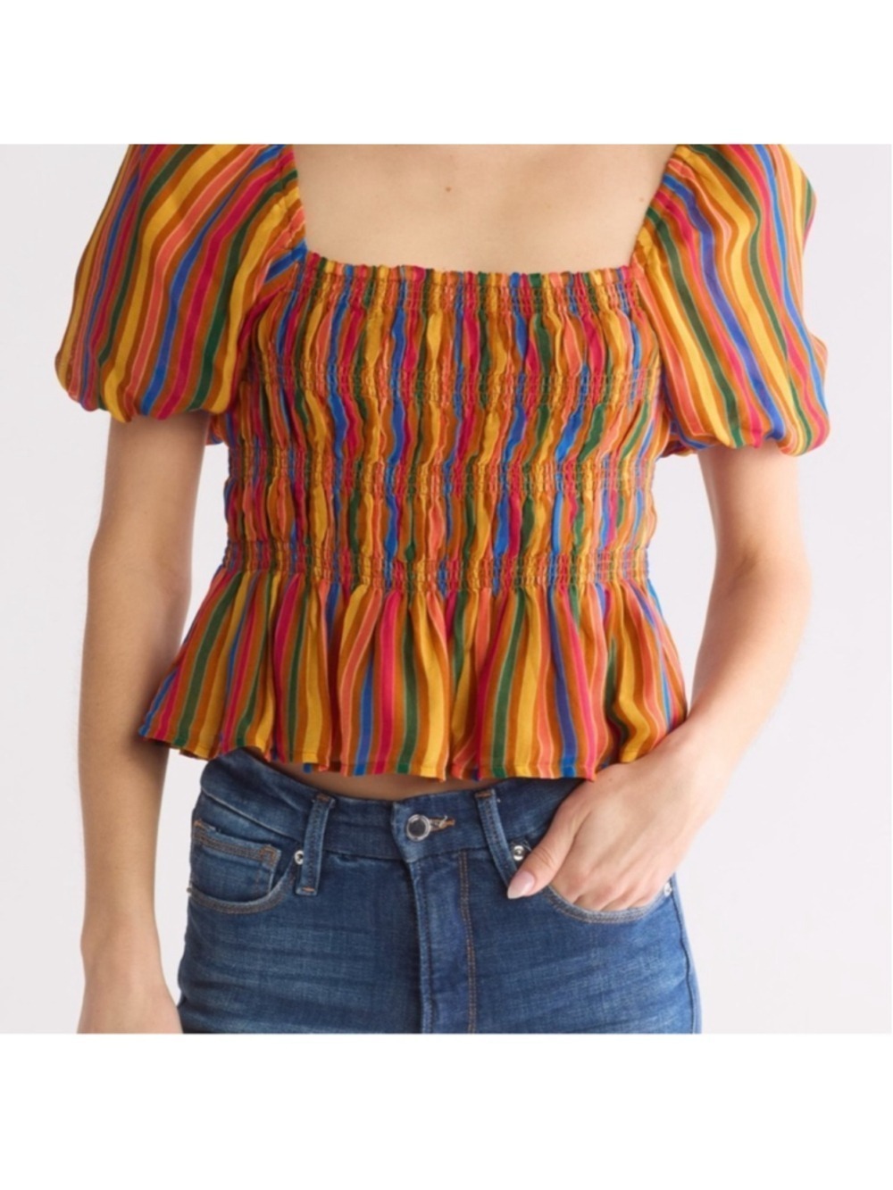 Women's MOTHER Multicolor Striped Smocked Crop Top XS